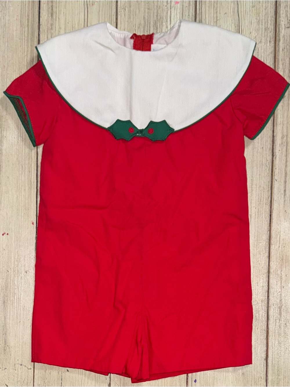 Funtasia too red Christmas holly lead shortall romper 3t boys boutique
